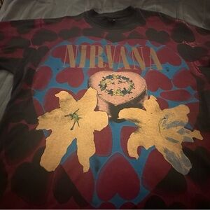 NIRVANA Short Sleeve Tee in Burgundy, Blue & Gold Floral Graphic